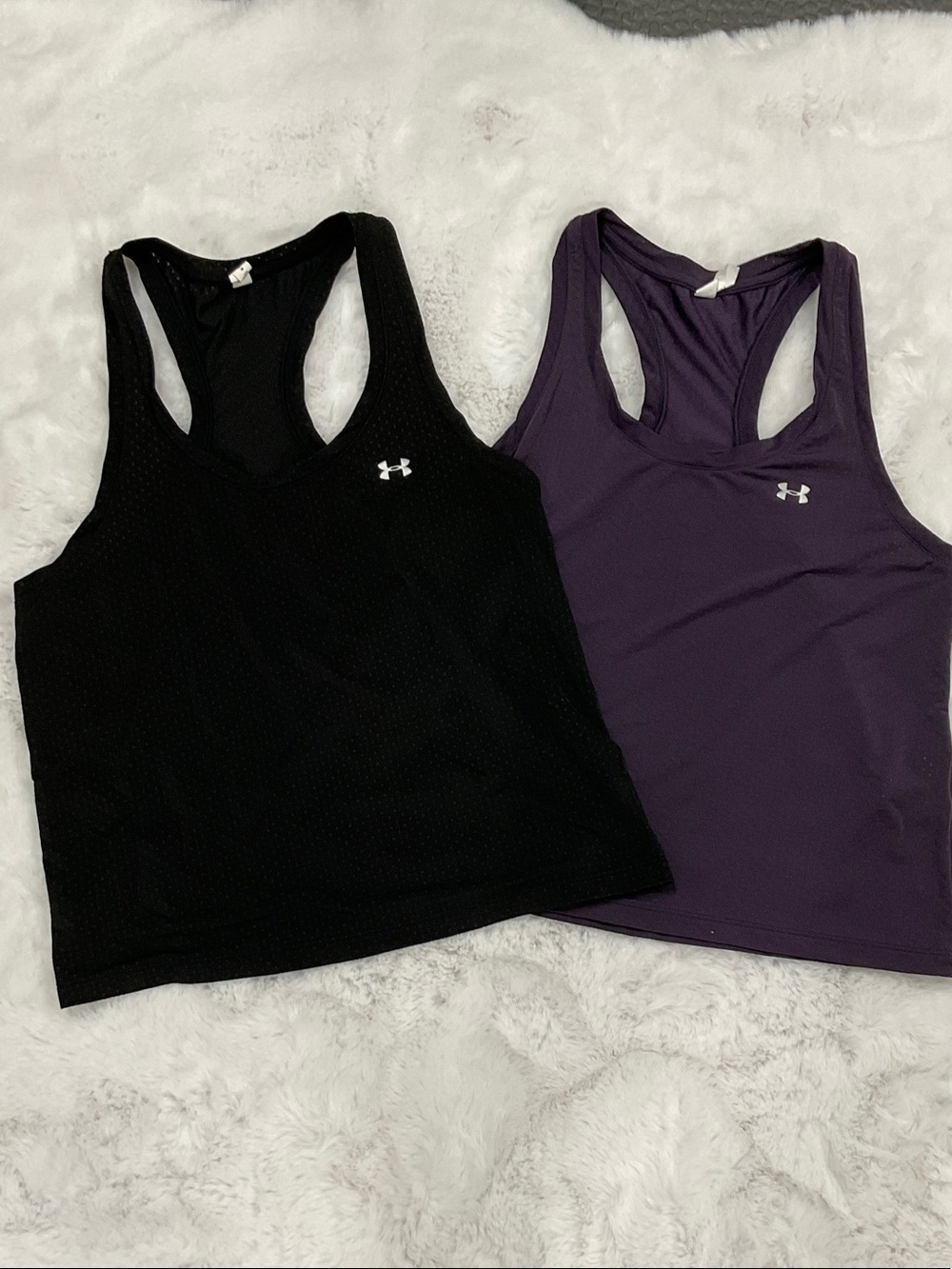 Under Armour Black & Purple Racerback Tank Tops